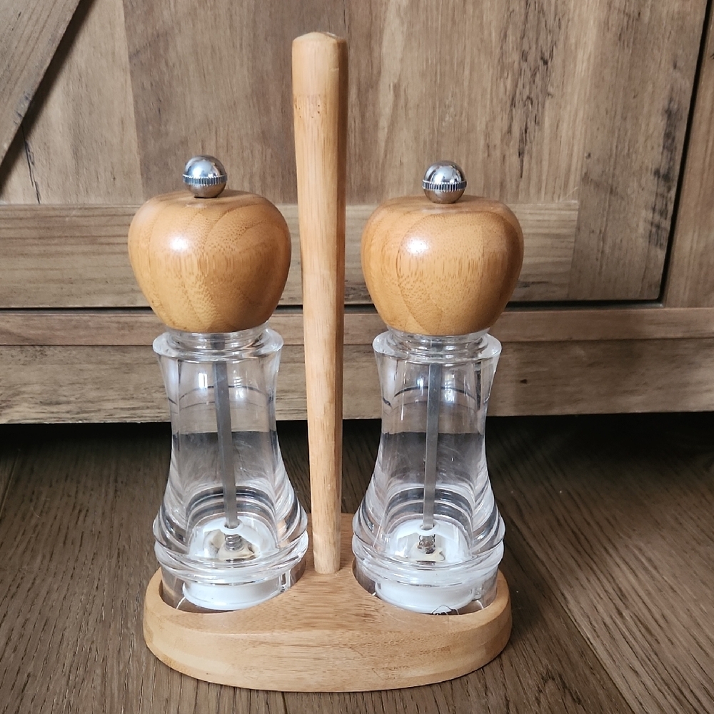 Wood and Clear Acrylic Salt and Pepper Grinder Set